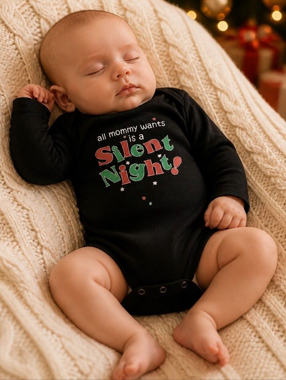 All Mommy Wants is a Silent Night Baby Onesie Christmas Holiday Black LS 1pc